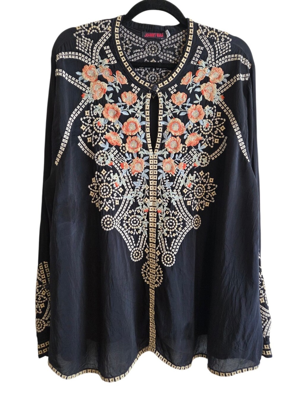 Johnny Was Boho Floral Embroidered Crewneck Tunic Sz XL Festival Resort Luxe